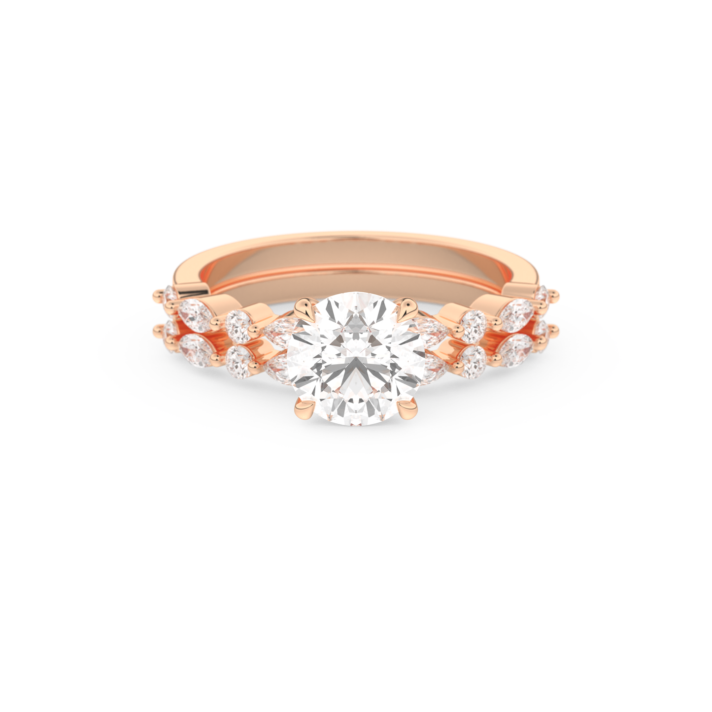 Round Cut Moissanite Bridal Set with Pave Settings– 1.29 CT Center, 0.48 TCW Accents