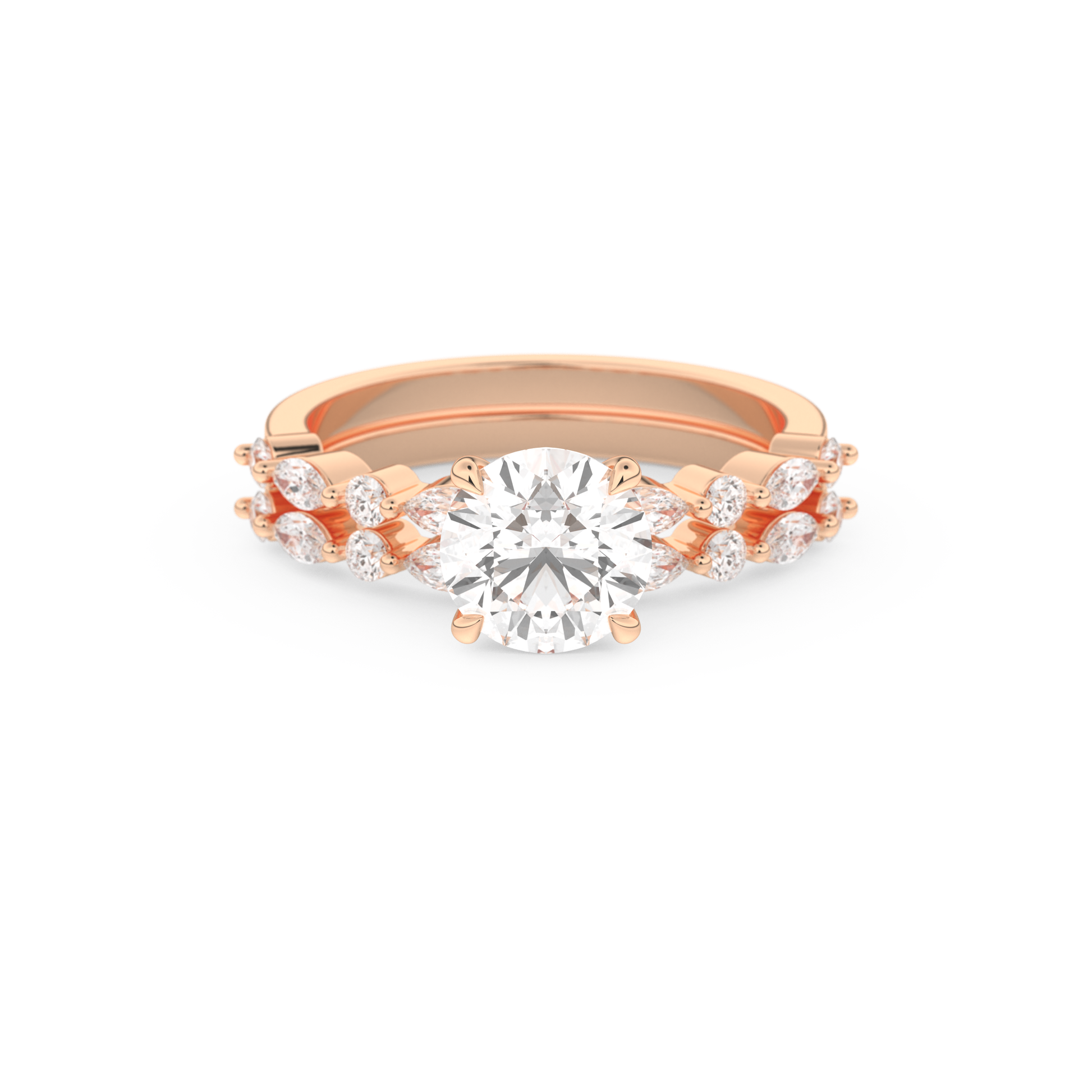 Round Cut Moissanite Bridal Set with Pave Settings– 1.29 CT Center, 0.48 TCW Accents
