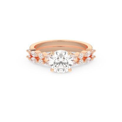 Round Cut Moissanite Bridal Set with Pave Settings– 1.29 CT Center, 0.48 TCW Accents