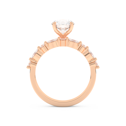Round Cut Moissanite Bridal Set with Pave Settings– 1.29 CT Center, 0.48 TCW Accents