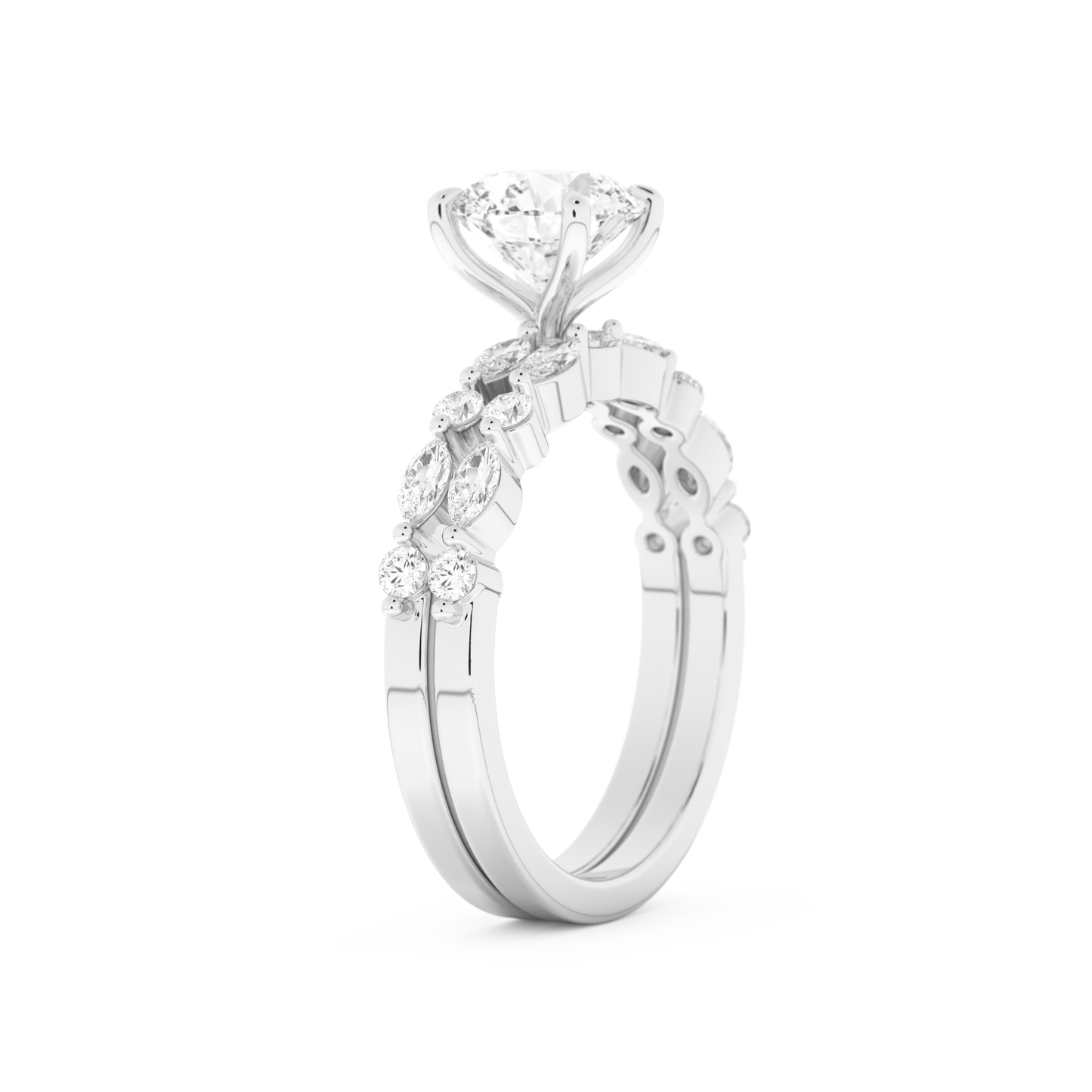 Round Cut Moissanite Bridal Set with Pave Settings– 1.29 CT Center, 0.48 TCW Accents