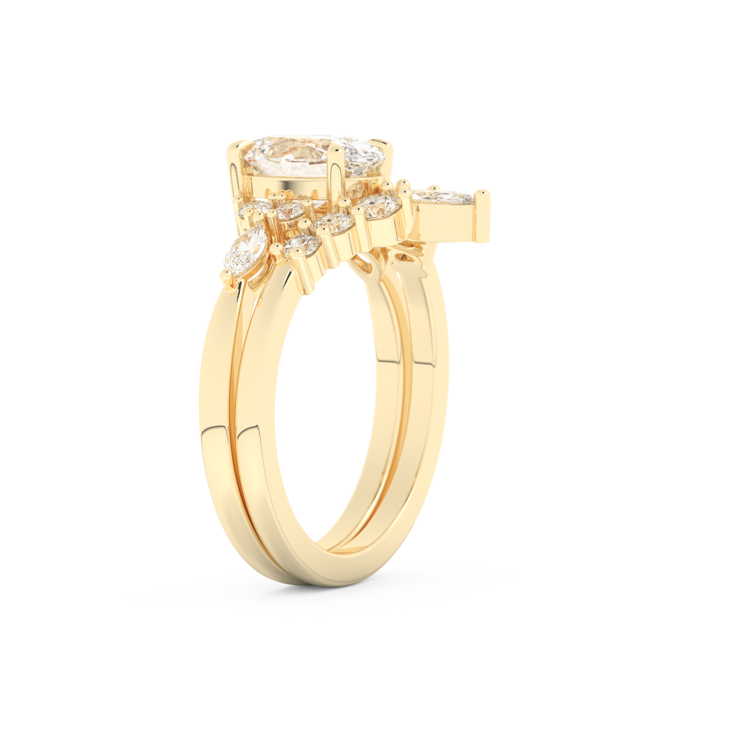 Oval Cut Moissanite Bridal Set with Cluster Settings– 1.22 CT Center, 0.55 TCW Accents 10