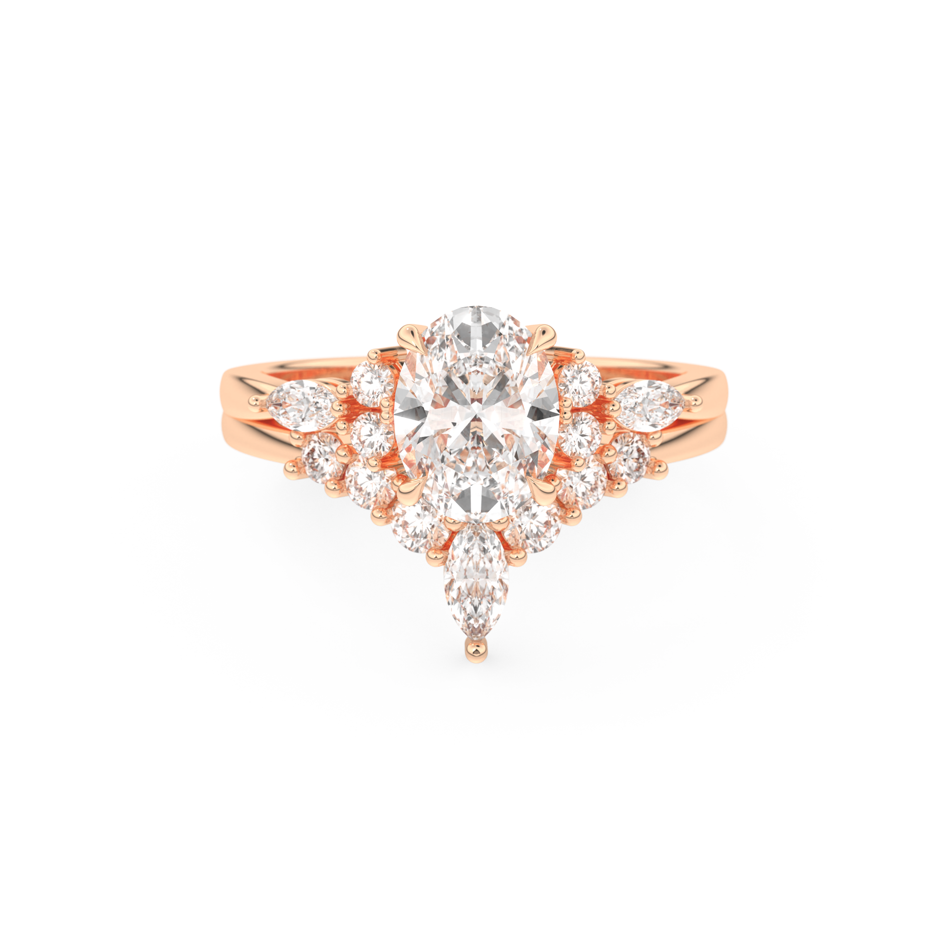 Oval Cut Moissanite Bridal Set with Cluster Settings– 1.22 CT Center, 0.55 TCW Accents 13