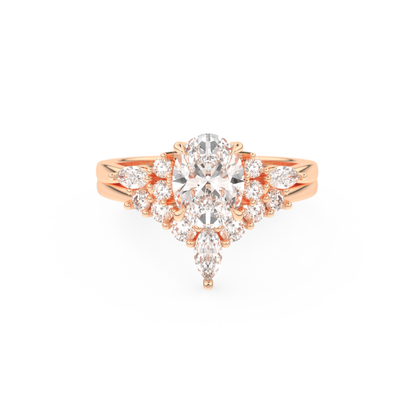 Oval Cut Moissanite Bridal Set with Cluster Settings– 1.22 CT Center, 0.55 TCW Accents 13