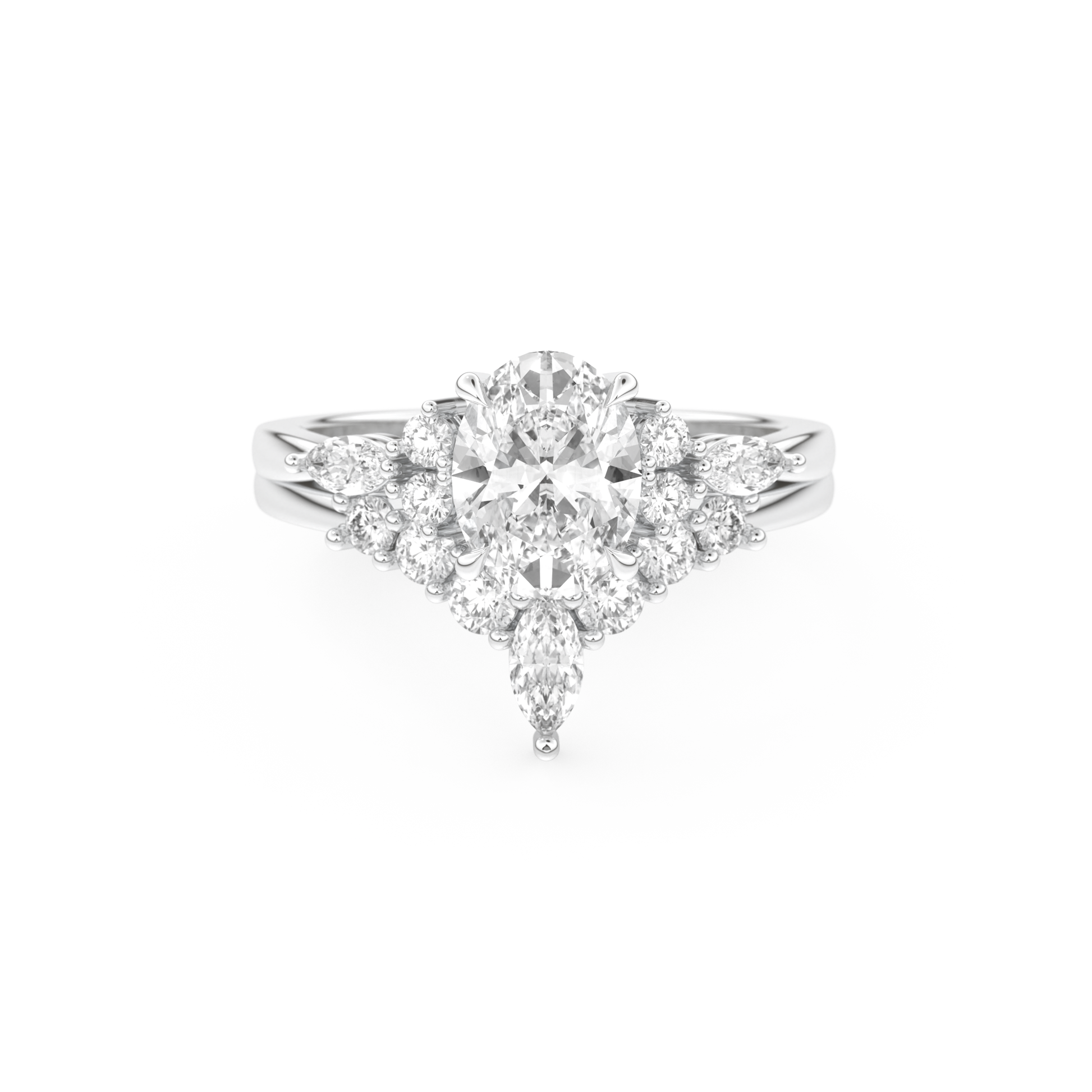 Oval Cut Moissanite Bridal Set with Cluster Settings– 1.22 CT Center, 0.55 TCW Accents 1