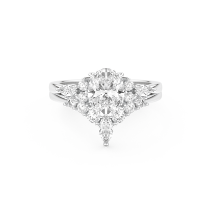 Oval Cut Moissanite Bridal Set with Cluster Settings– 1.22 CT Center, 0.55 TCW Accents 1
