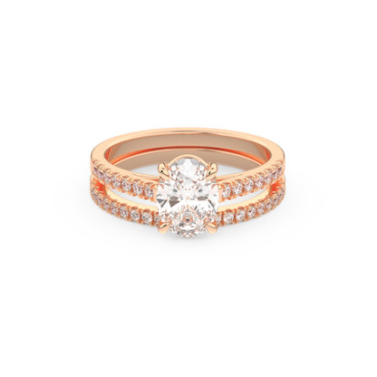Oval Cut Moissanite Bridal Set with Pave Settings– 1.09 CT Center, 0.28 TCW Accents 13