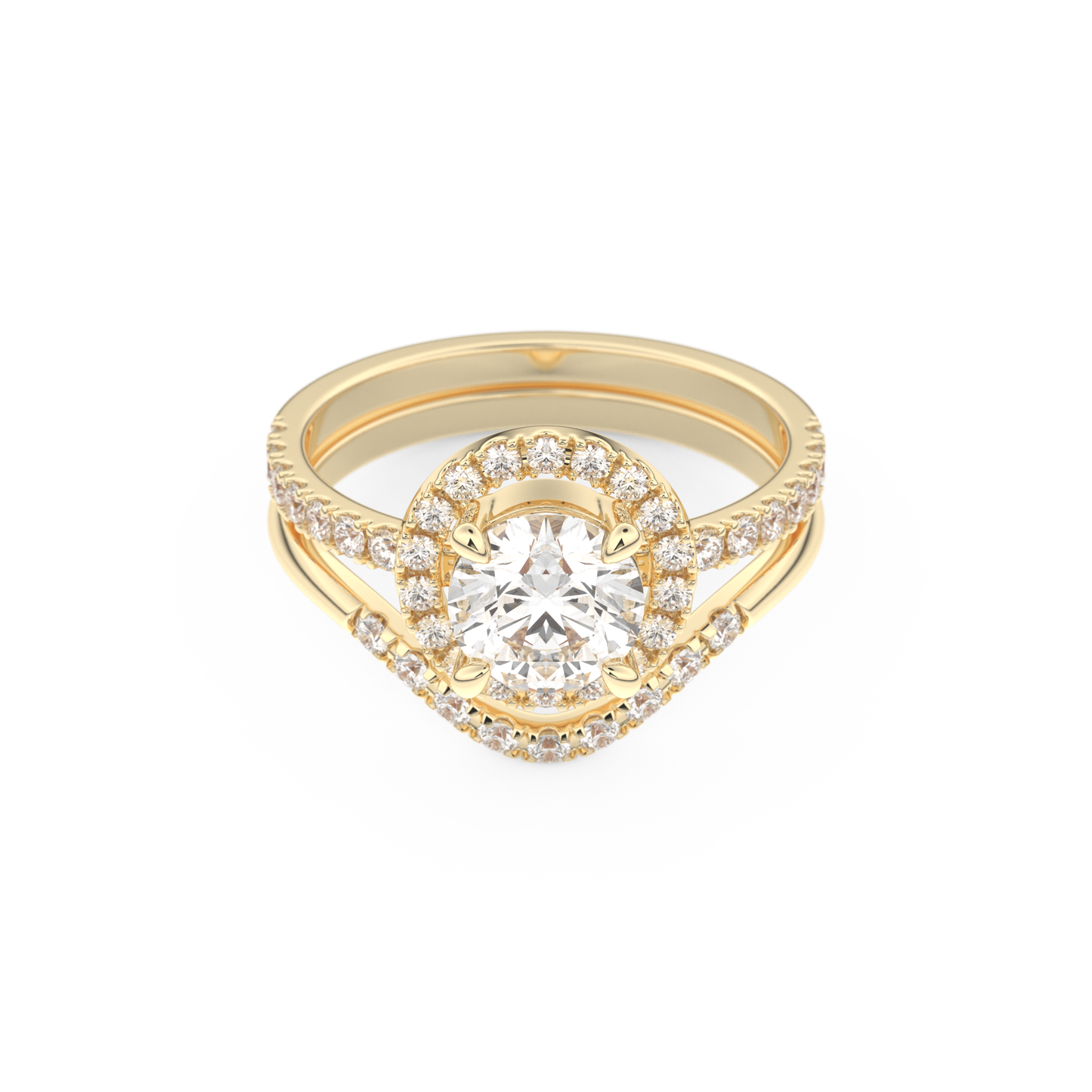 Round Cut Moissanite Bridal Set with Pave Settings– 1.03 CT Center, 0.44 TCW Accents