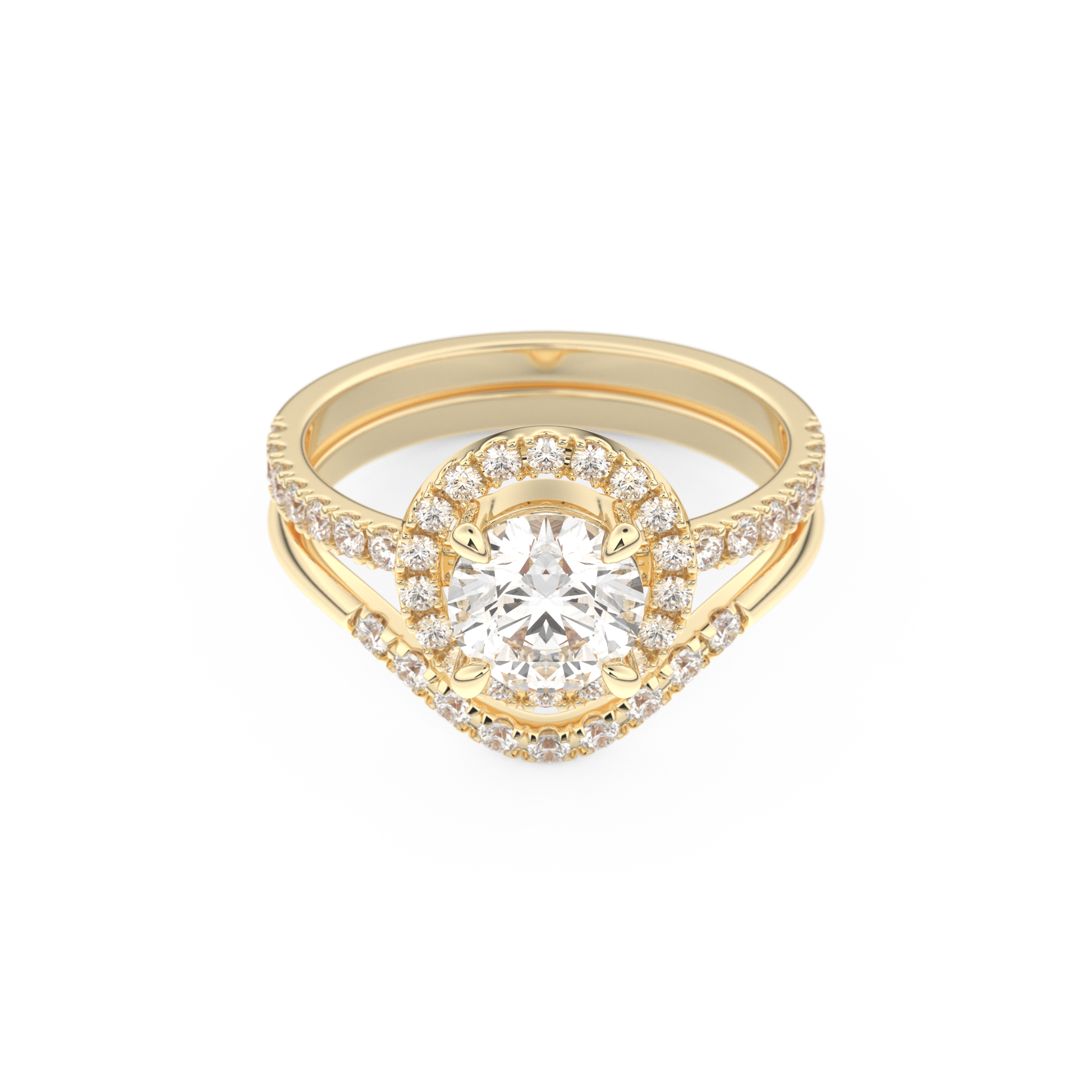 Round Cut Moissanite Bridal Set with Pave Settings– 1.03 CT Center, 0.44 TCW Accents