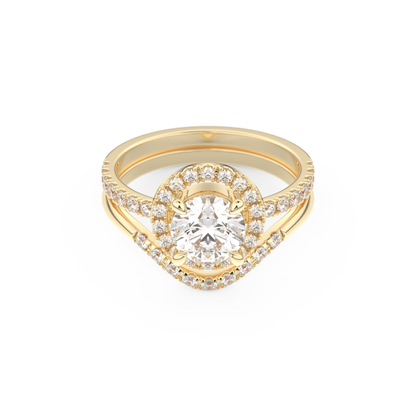 Round Cut Moissanite Bridal Set with Pave Settings– 1.03 CT Center, 0.44 TCW Accents