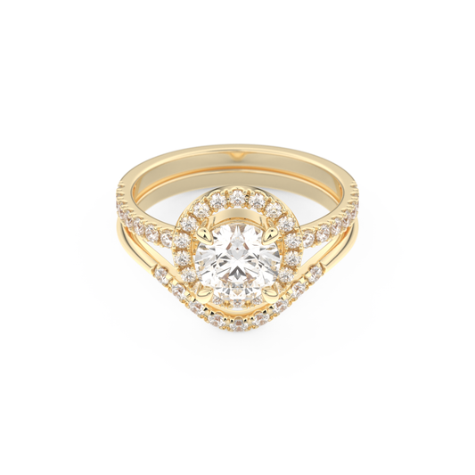 Round Cut Moissanite Bridal Set with Pave Settings– 1.03 CT Center, 0.44 TCW Accents