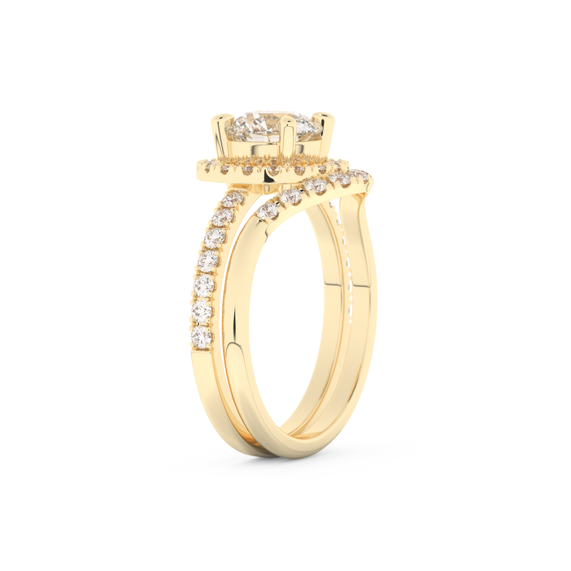 Round Cut Moissanite Bridal Set with Pave Settings– 1.03 CT Center, 0.44 TCW Accents