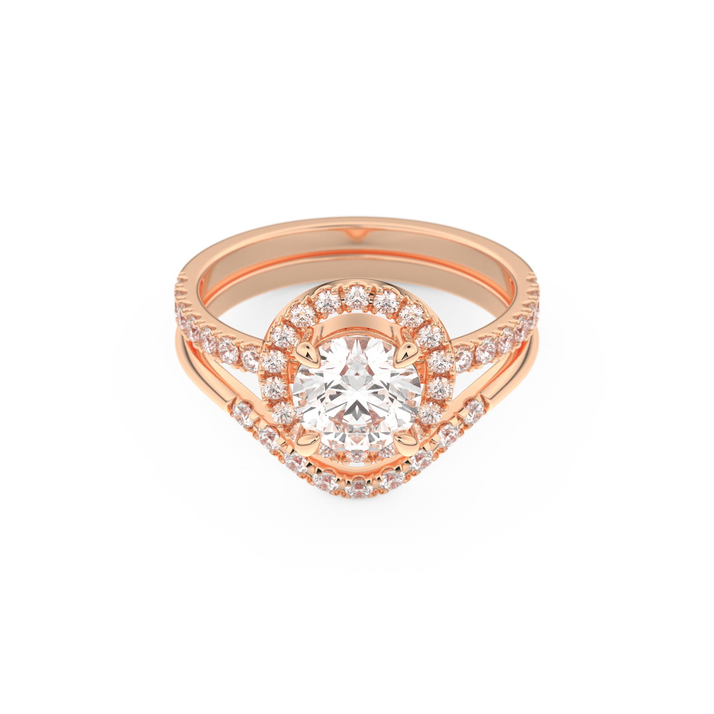 Round Cut Moissanite Bridal Set with Pave Settings– 1.03 CT Center, 0.44 TCW Accents