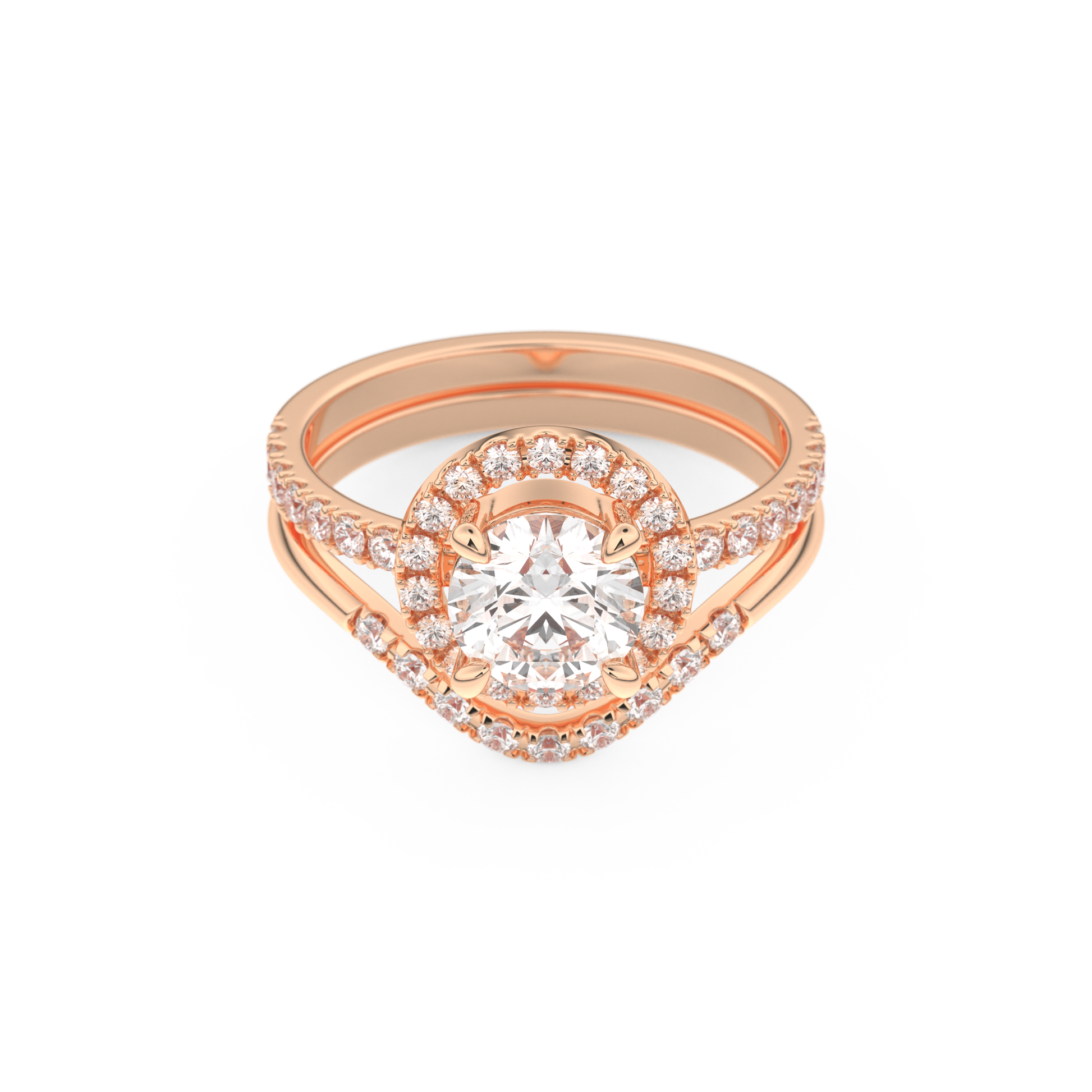 Round Cut Moissanite Bridal Set with Pave Settings– 1.03 CT Center, 0.44 TCW Accents