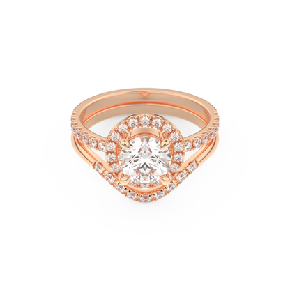 Round Cut Moissanite Bridal Set with Pave Settings– 1.03 CT Center, 0.44 TCW Accents
