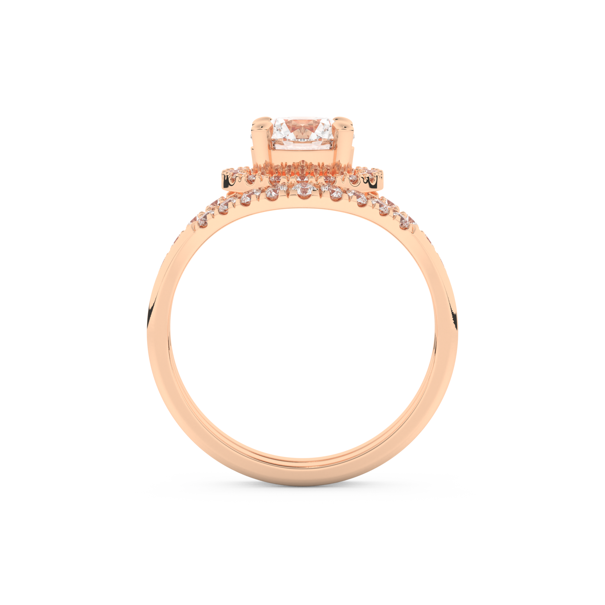 Round Cut Moissanite Bridal Set with Pave Settings– 1.03 CT Center, 0.44 TCW Accents