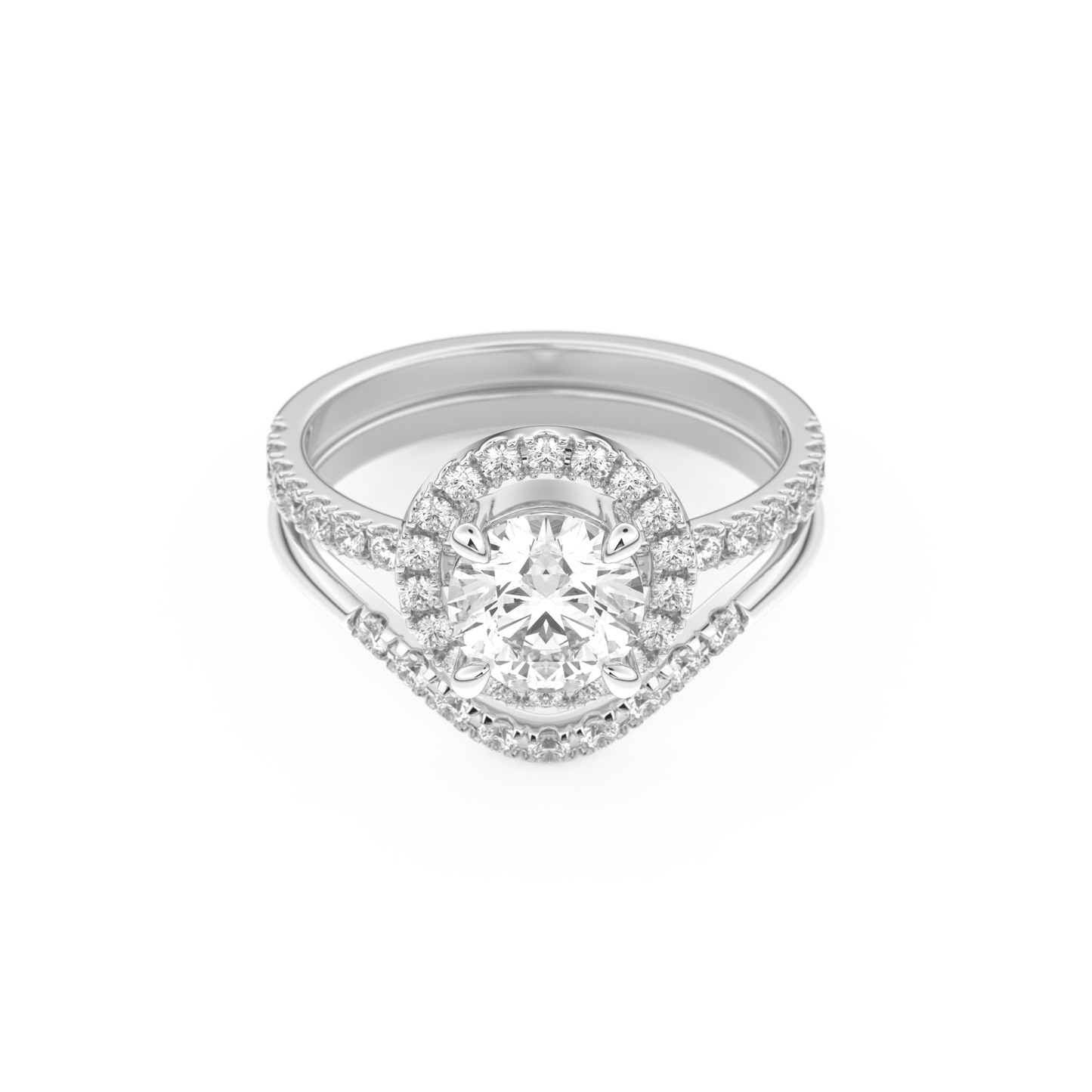 Round Cut Moissanite Bridal Set with Pave Settings– 1.03 CT Center, 0.44 TCW Accents