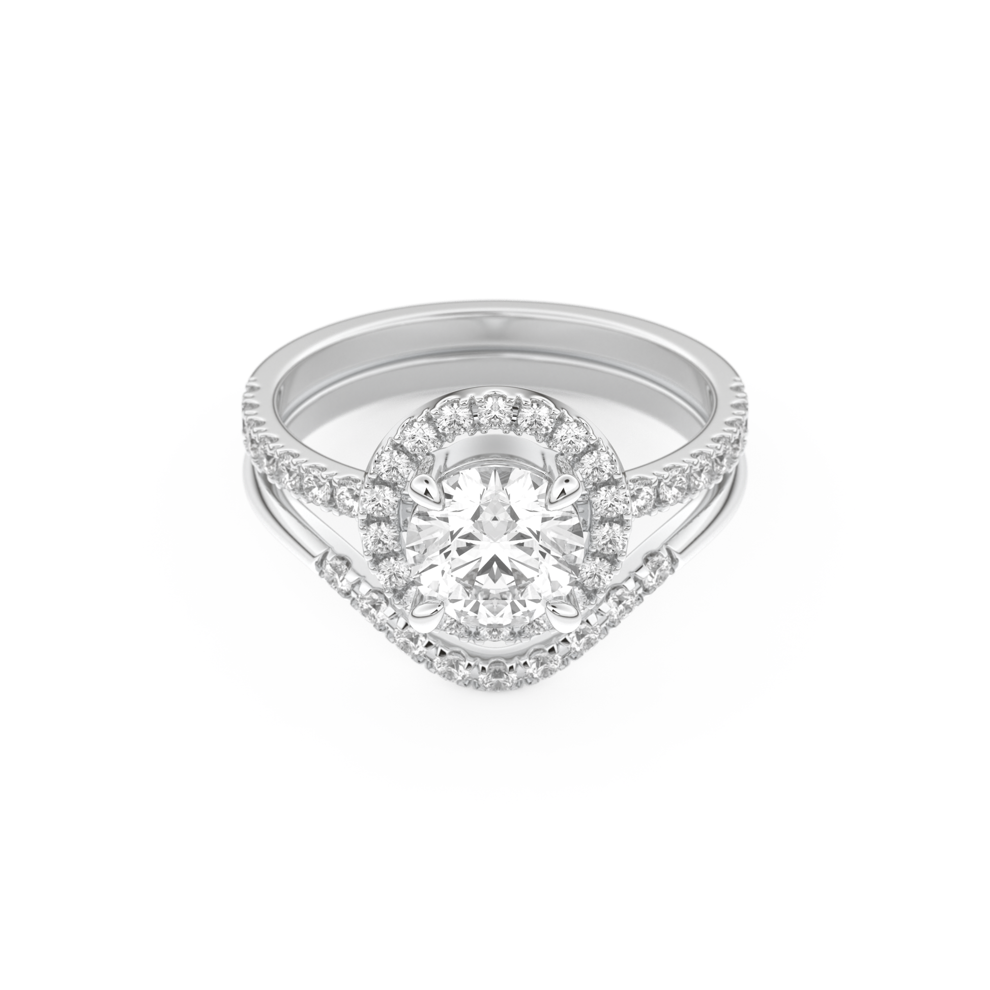 Round Cut Moissanite Bridal Set with Pave Settings– 1.03 CT Center, 0.44 TCW Accents