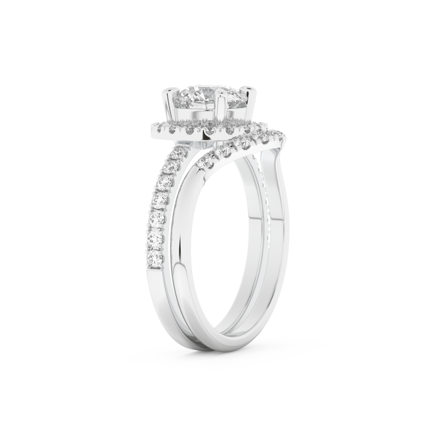 Round Cut Moissanite Bridal Set with Pave Settings– 1.03 CT Center, 0.44 TCW Accents