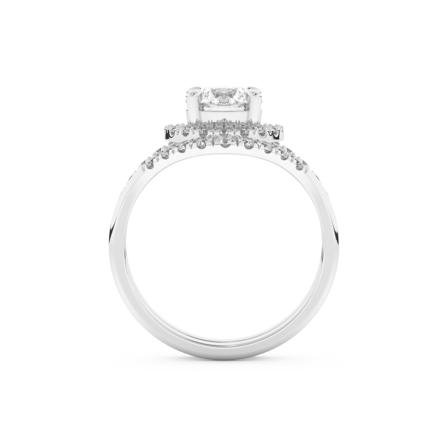 Round Cut Moissanite Bridal Set with Pave Settings– 1.03 CT Center, 0.44 TCW Accents