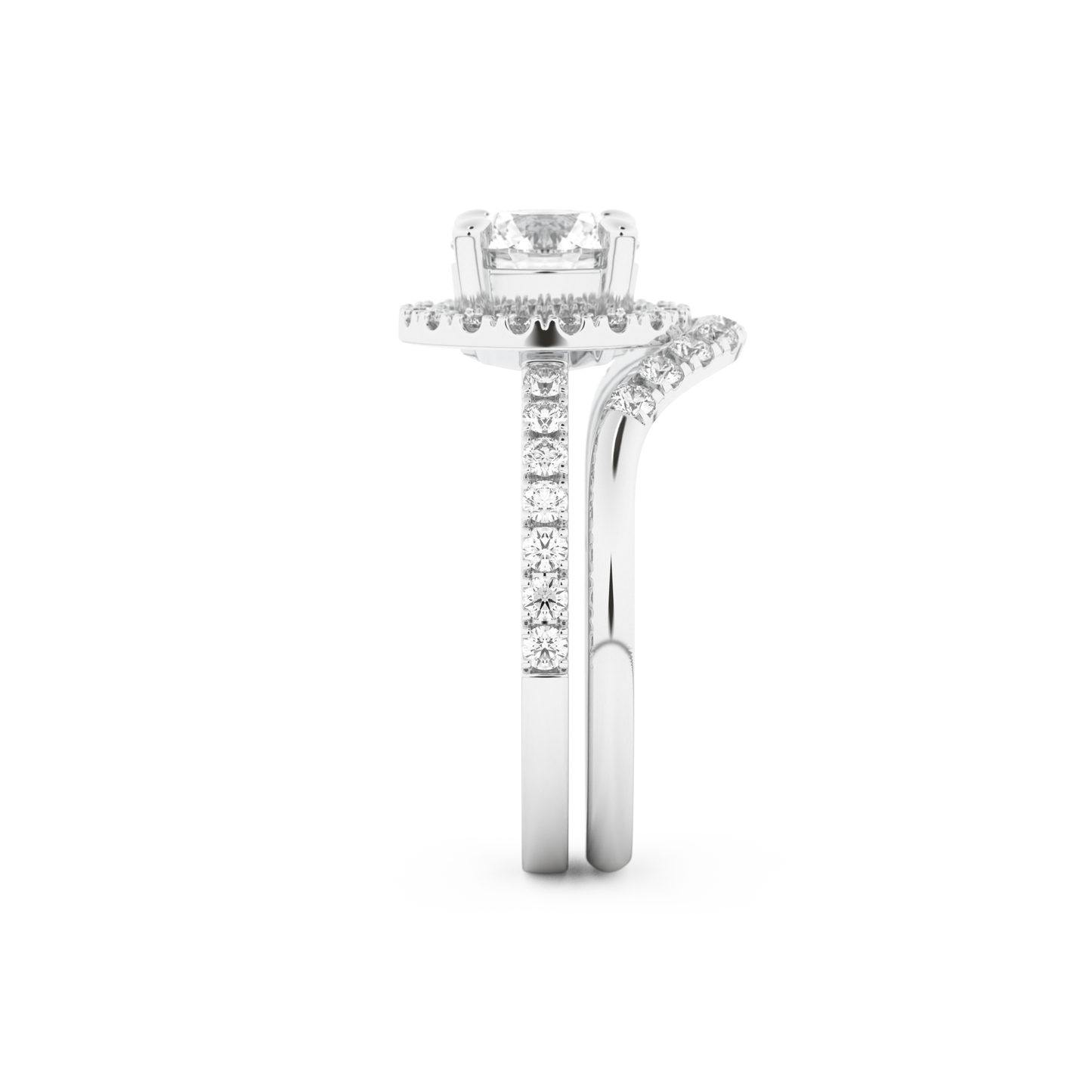 Round Cut Moissanite Bridal Set with Pave Settings– 1.03 CT Center, 0.44 TCW Accents