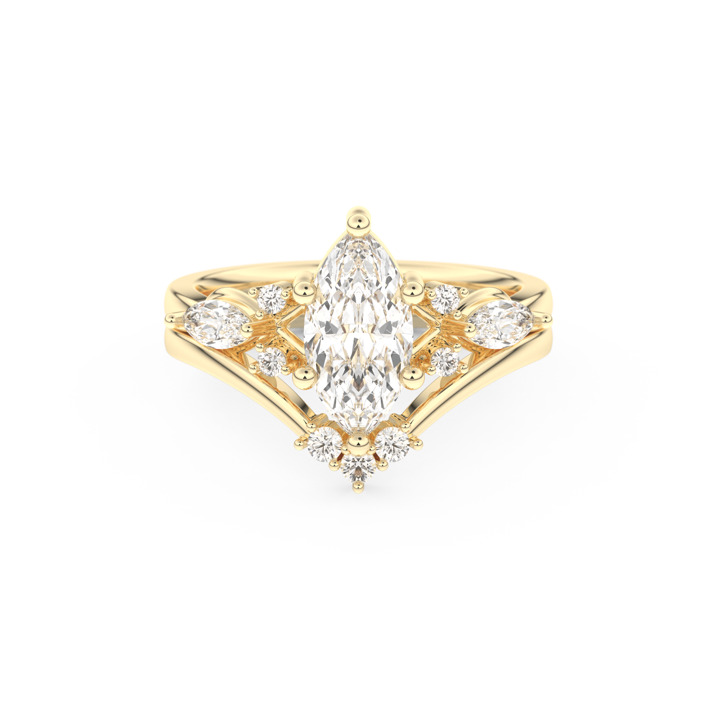 Marquise Cut Moissanite Bridal Set with Solitaire Settings– 1.08 CT Center, 0.32 TCW Accents 7