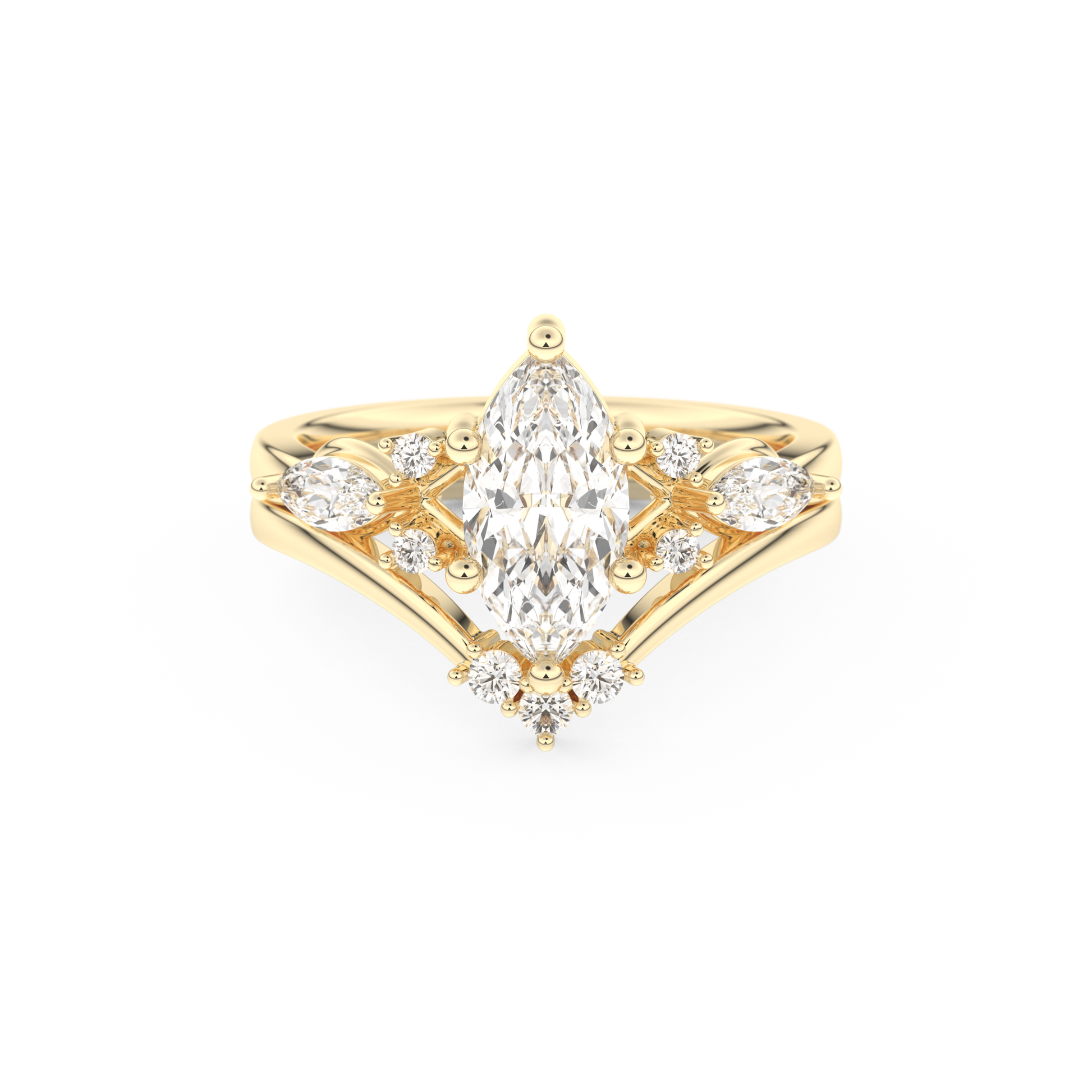 Marquise Cut Moissanite Bridal Set with Solitaire Settings– 1.08 CT Center, 0.32 TCW Accents 7