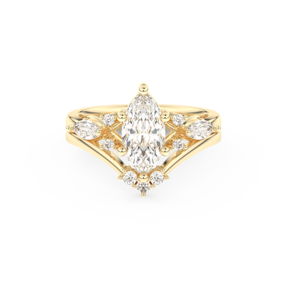 Marquise Cut Moissanite Bridal Set with Solitaire Settings– 1.08 CT Center, 0.32 TCW Accents 7