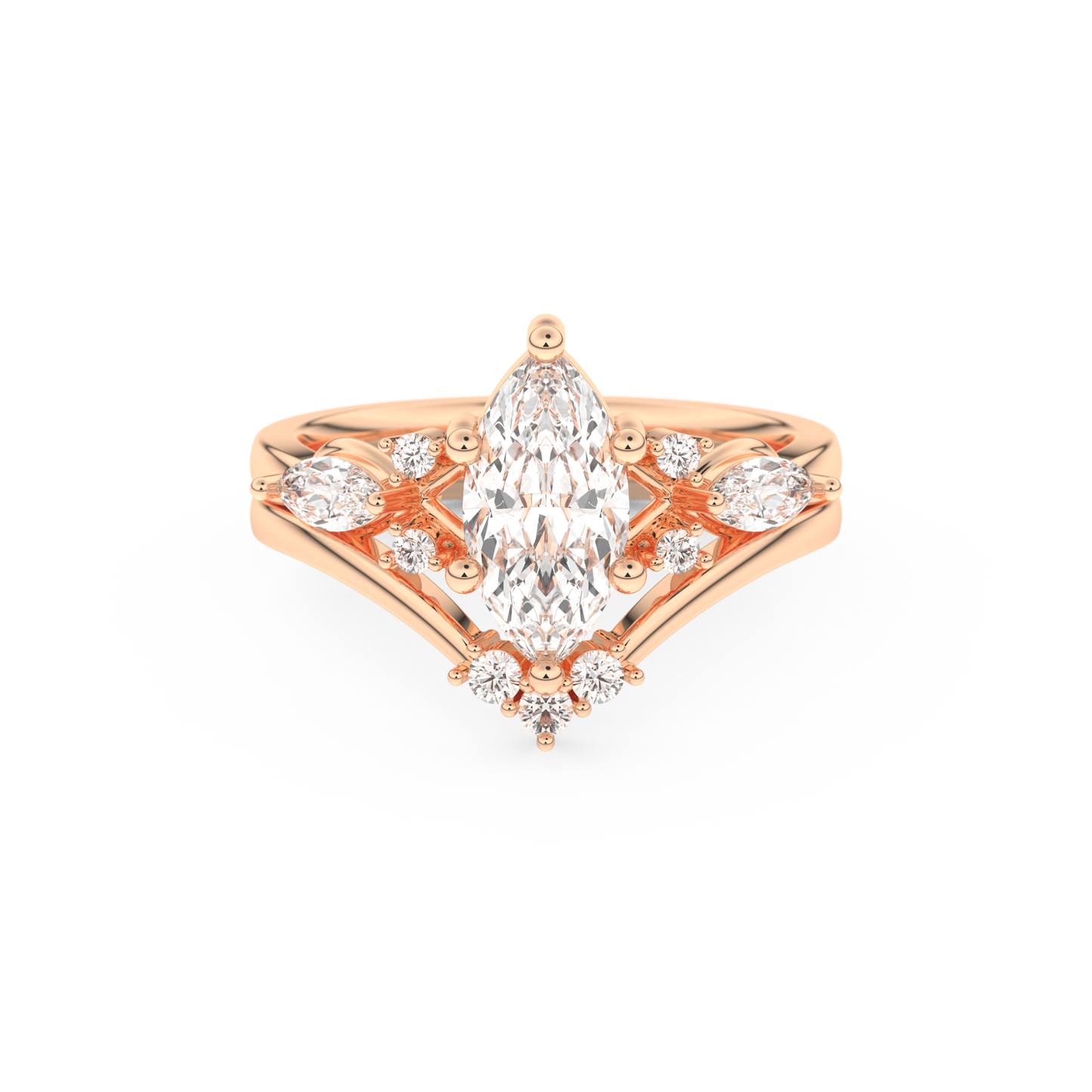 Marquise Cut Moissanite Bridal Set with Solitaire Settings– 1.08 CT Center, 0.32 TCW Accents 13