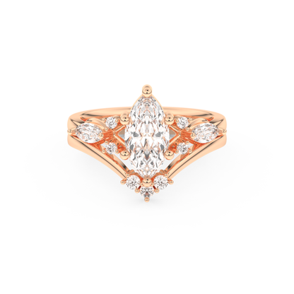 Marquise Cut Moissanite Bridal Set with Solitaire Settings– 1.08 CT Center, 0.32 TCW Accents 13