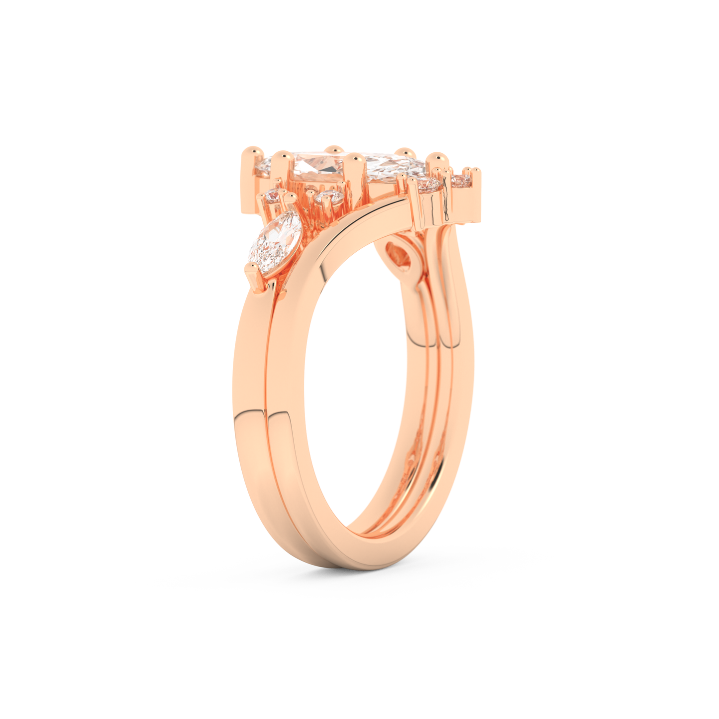 Marquise Cut Moissanite Bridal Set with Solitaire Settings– 1.08 CT Center, 0.32 TCW Accents 16