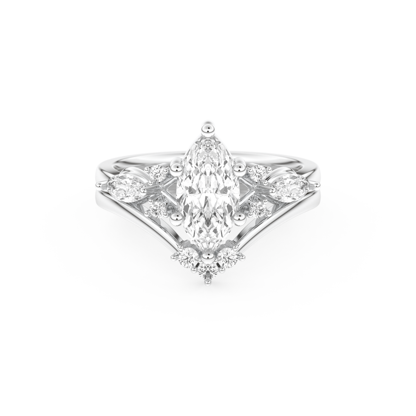 Marquise Cut Moissanite Bridal Set with Solitaire Settings– 1.08 CT Center, 0.32 TCW Accents 1