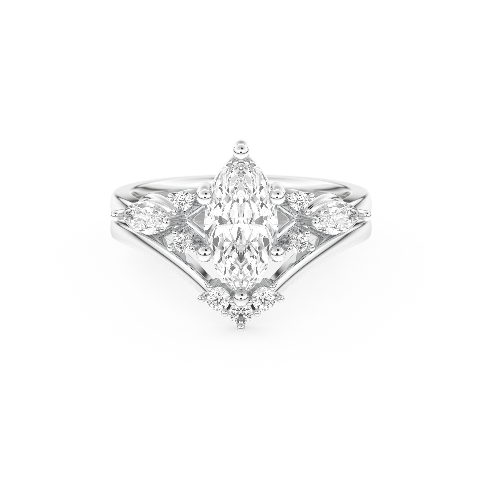 Marquise Cut Moissanite Bridal Set with Solitaire Settings– 1.08 CT Center, 0.32 TCW Accents 1