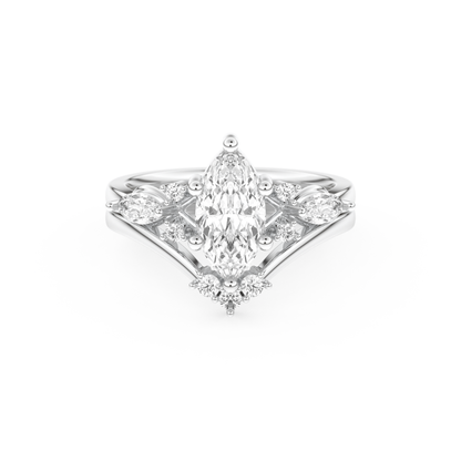 Marquise Cut Moissanite Bridal Set with Solitaire Settings– 1.08 CT Center, 0.32 TCW Accents 1