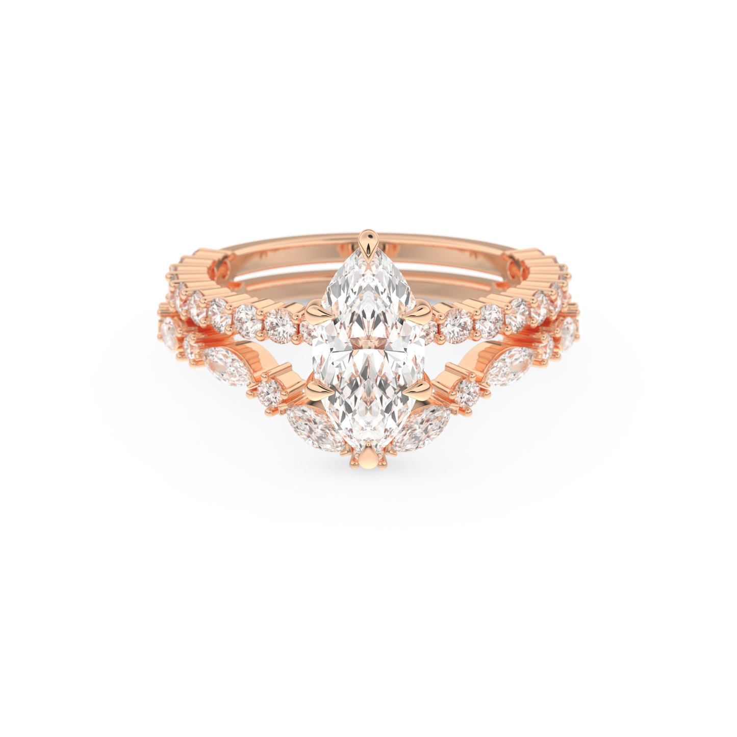 Marquise Cut Moissanite Bridal Set with Pave Settings– 1.08 CT Center, 0.85 TCW Accents 13