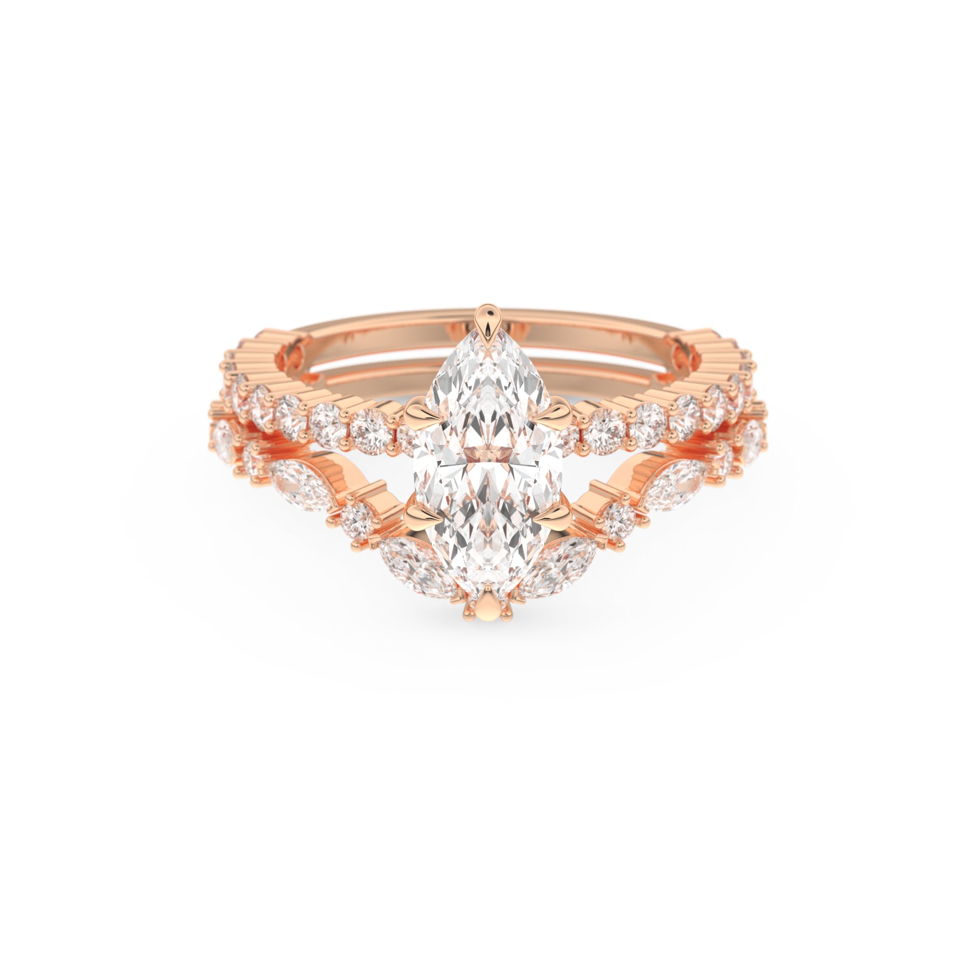 Marquise Cut Moissanite Bridal Set with Pave Settings– 1.08 CT Center, 0.85 TCW Accents 13