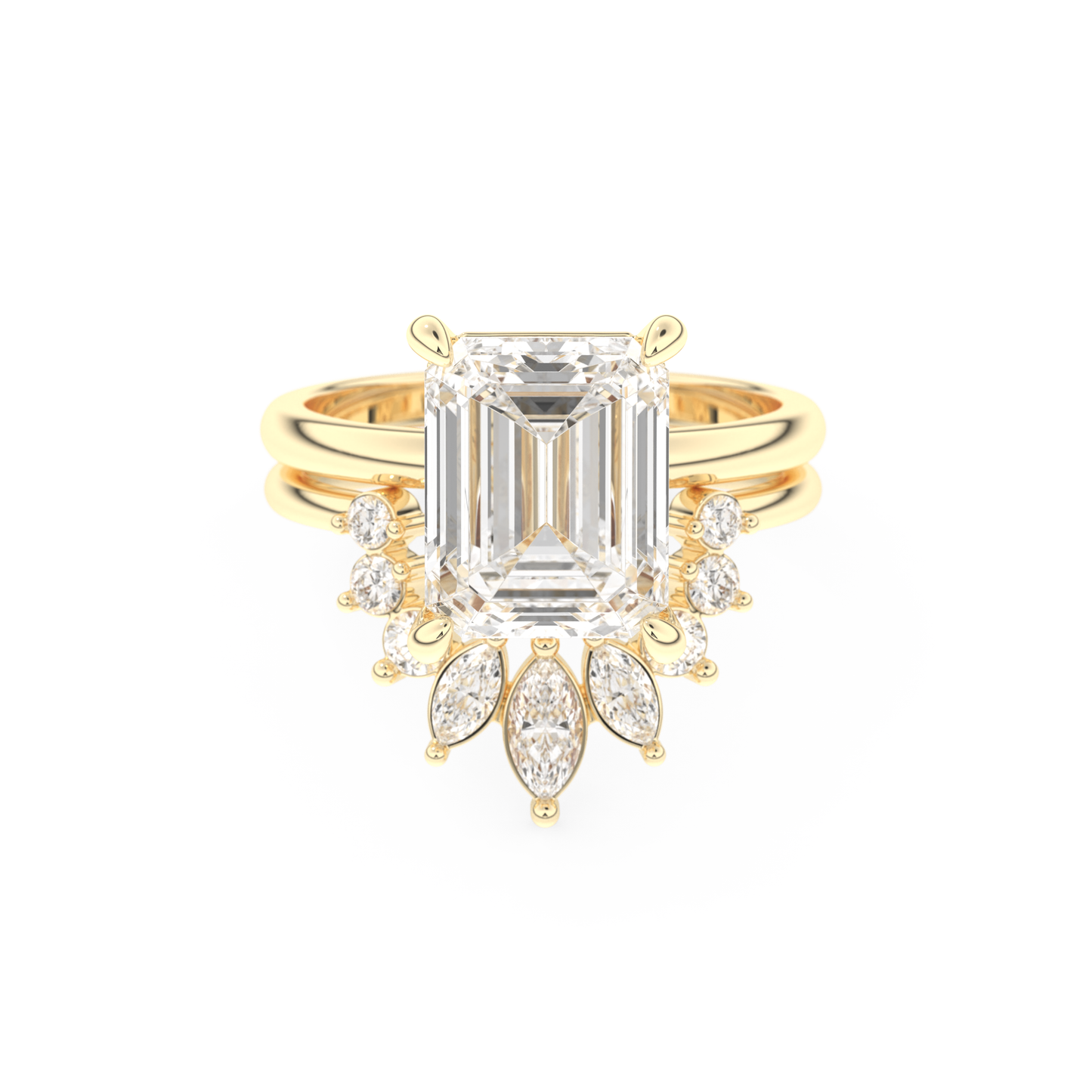 Emerald Cut Moissanite Bridal Set with Solitaire Settings– 3.71 CT Center, 0.41 TCW Accents 7