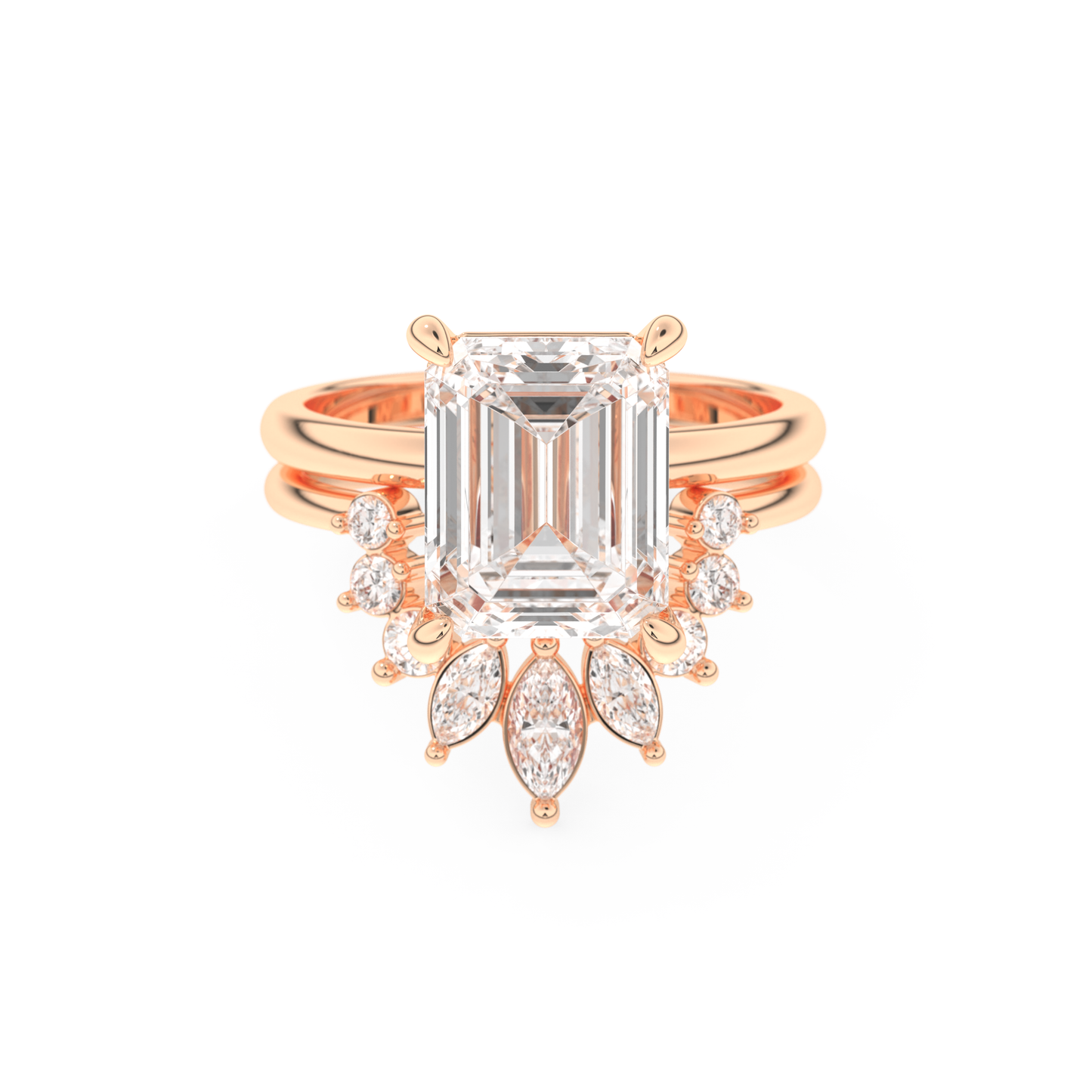 Emerald Cut Moissanite Bridal Set with Solitaire Settings– 3.71 CT Center, 0.41 TCW Accents 13