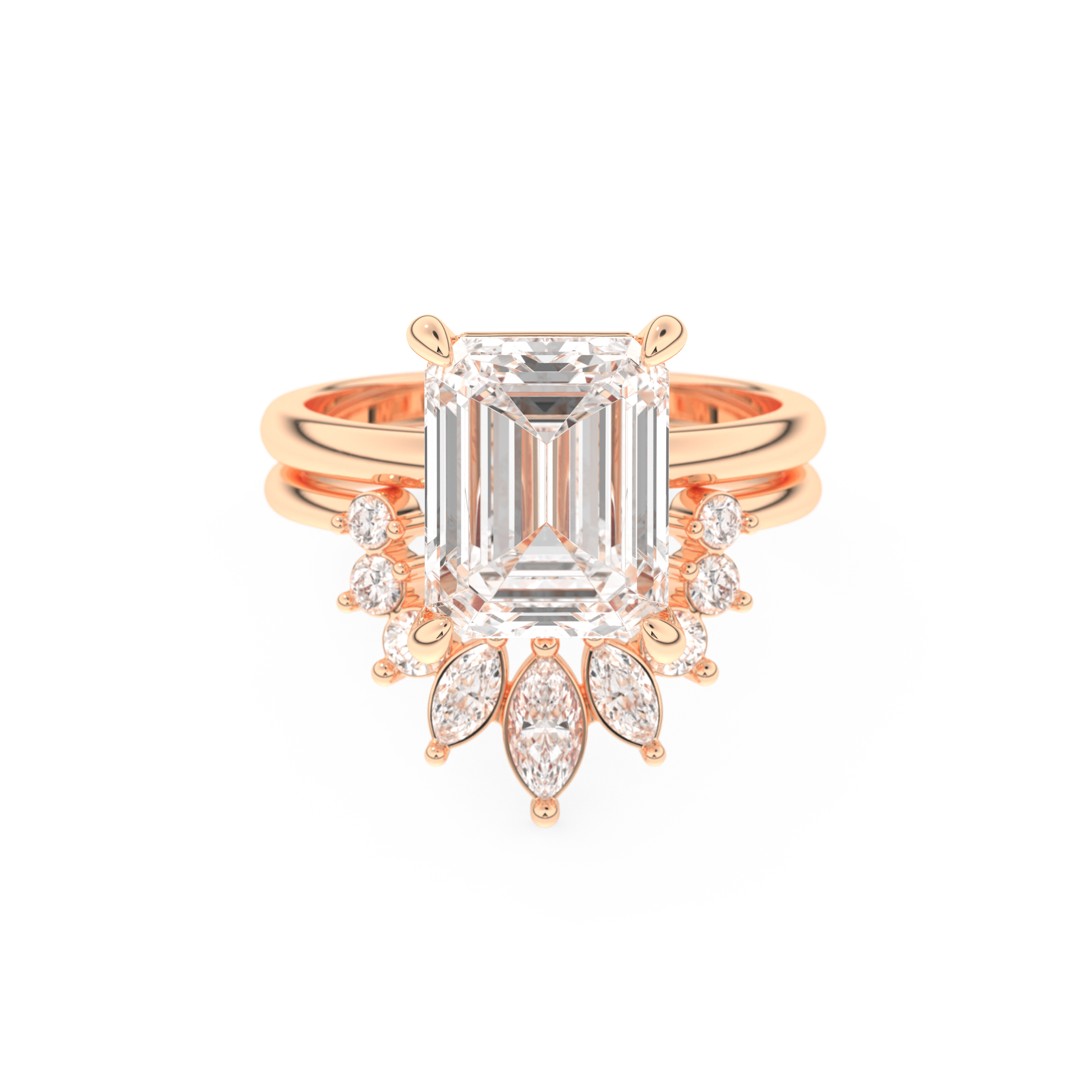 Emerald Cut Moissanite Bridal Set with Solitaire Settings– 3.71 CT Center, 0.41 TCW Accents 13