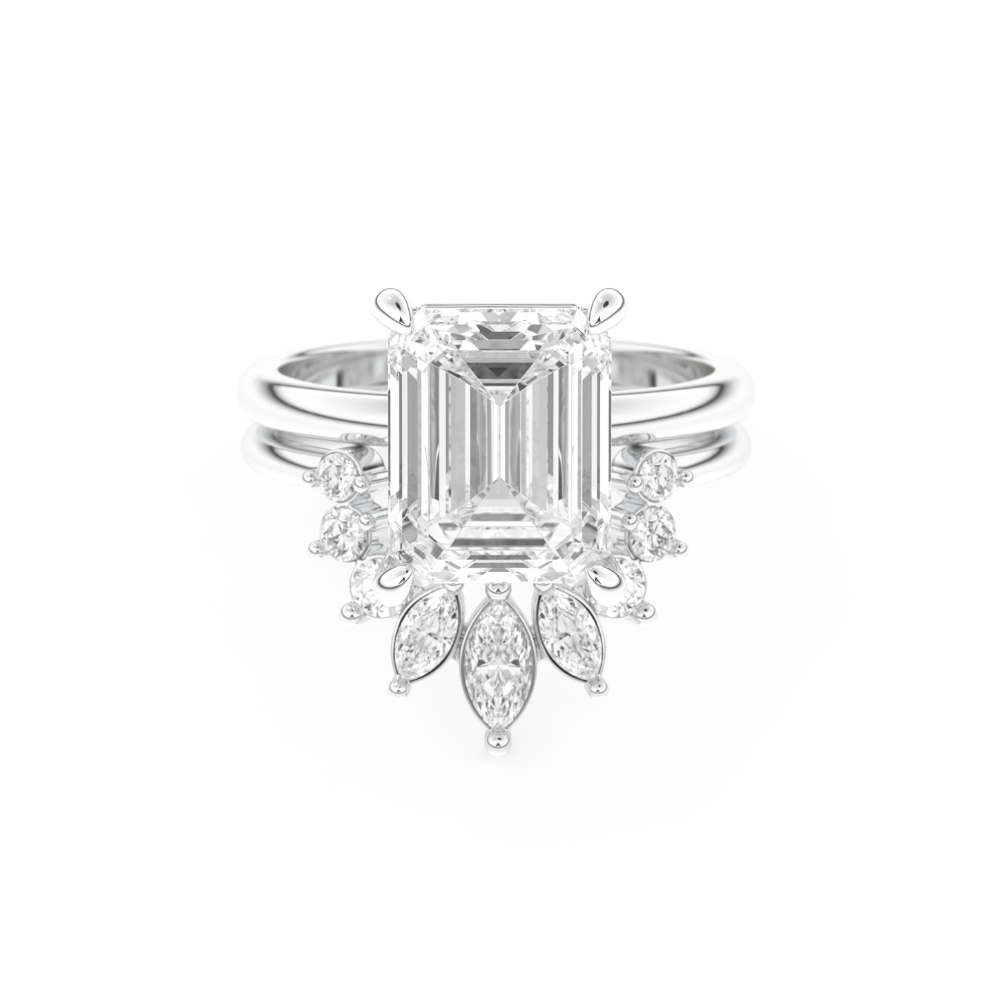 Emerald Cut Moissanite Bridal Set with Solitaire Settings– 3.71 CT Center, 0.41 TCW Accents 1