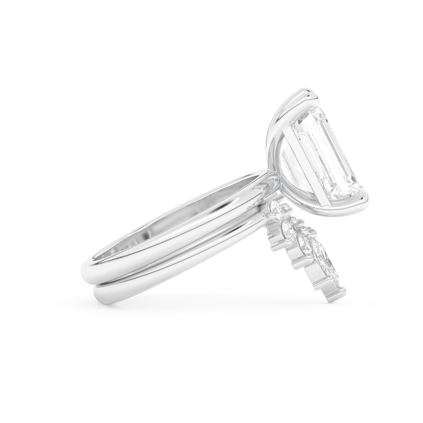 Emerald Cut Moissanite Bridal Set with Solitaire Settings– 3.71 CT Center, 0.41 TCW Accents 2