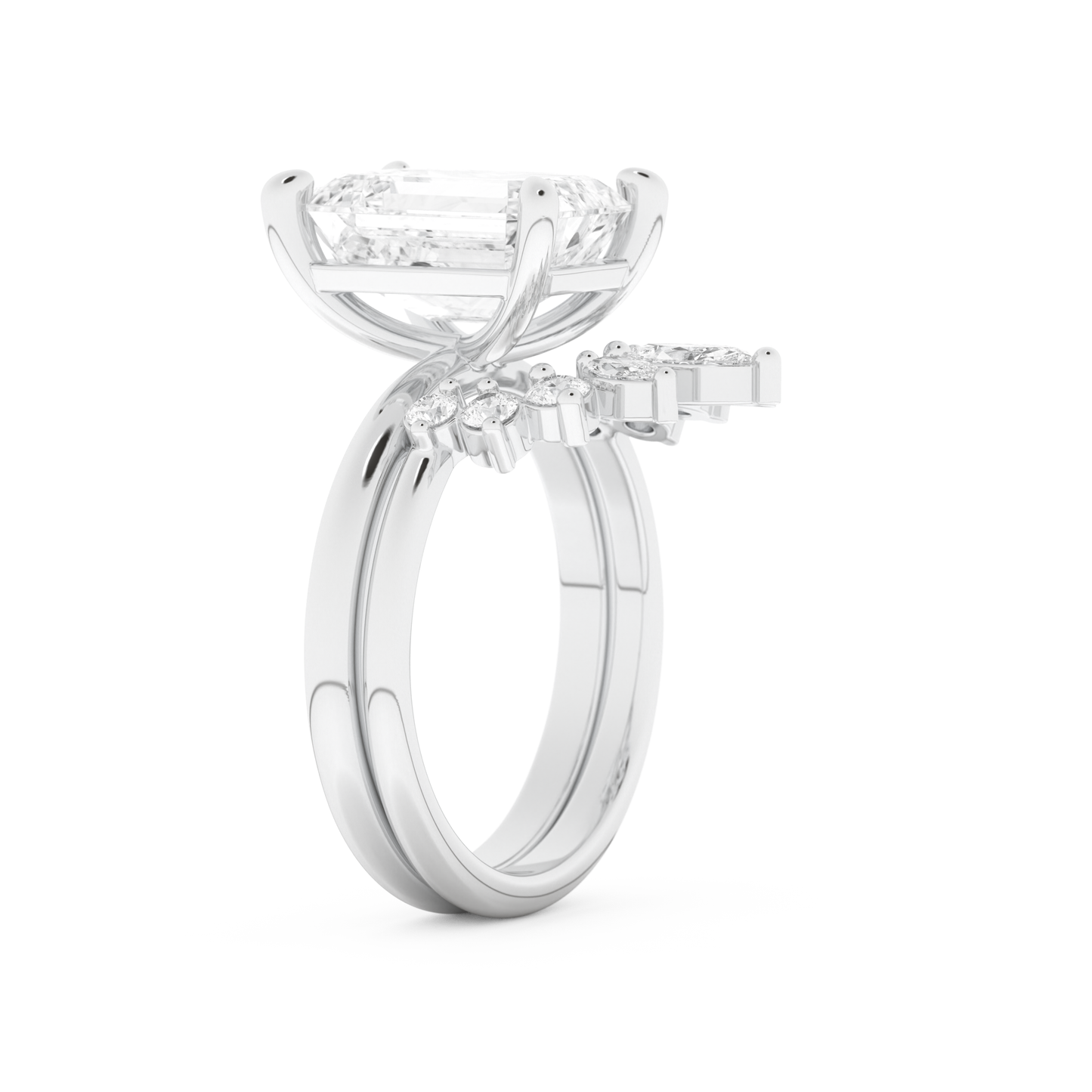 Emerald Cut Moissanite Bridal Set with Solitaire Settings– 3.71 CT Center, 0.41 TCW Accents 6