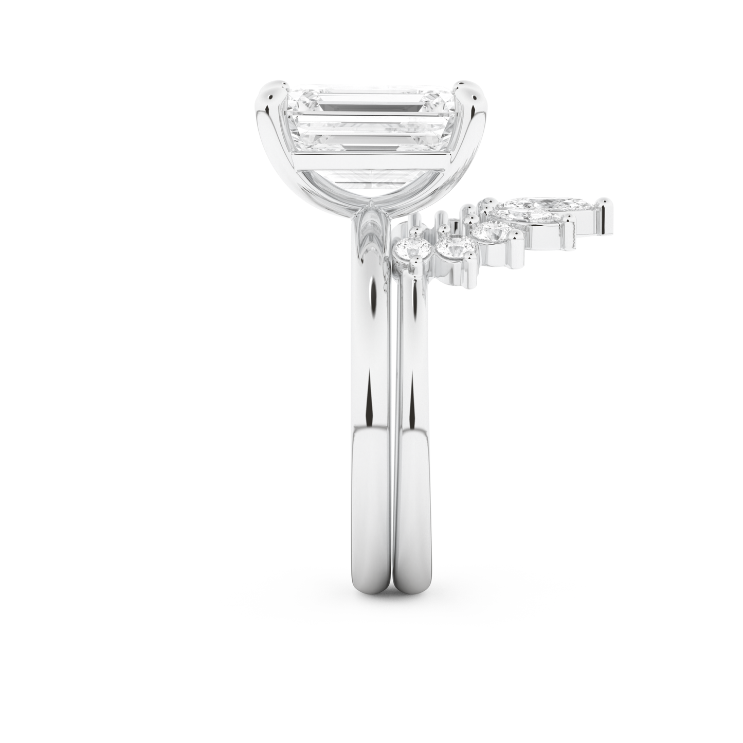 Emerald Cut Moissanite Bridal Set with Solitaire Settings– 3.71 CT Center, 0.41 TCW Accents 4