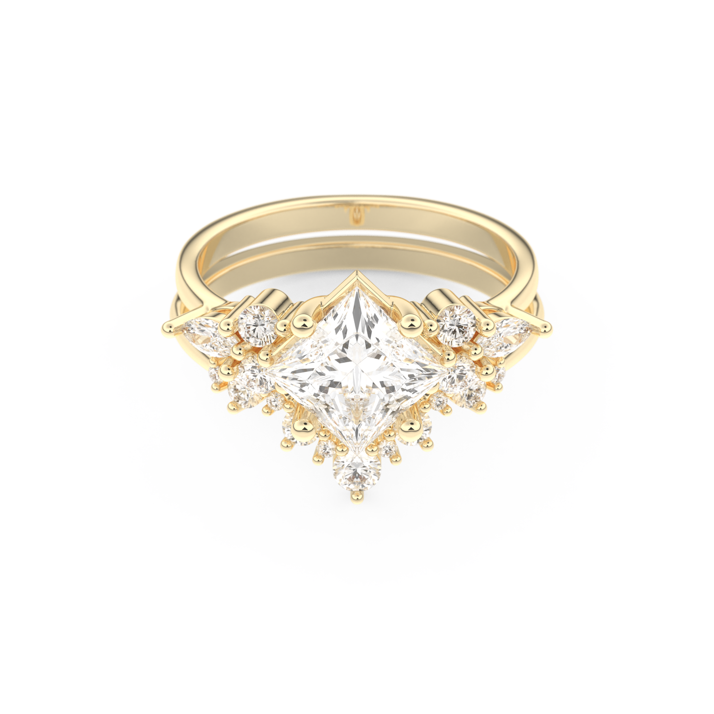 Princess Cut Moissanite Bridal Set with Cluster Settings– 1.72 CT Center, 0.47 TCW Accents 7