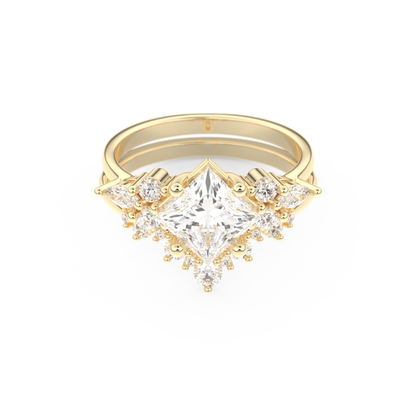 Princess Cut Moissanite Bridal Set with Cluster Settings– 1.72 CT Center, 0.47 TCW Accents 7