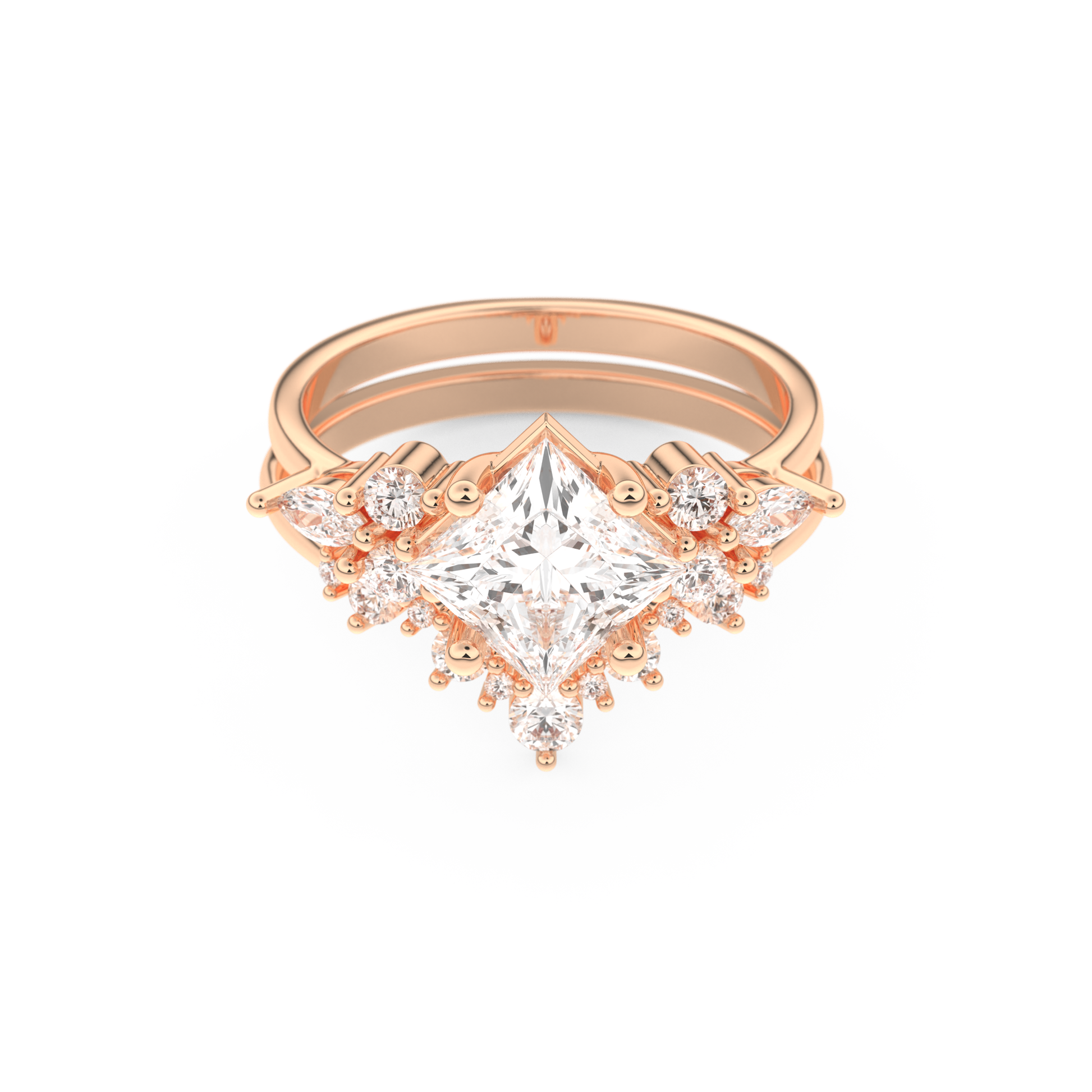 Princess Cut Moissanite Bridal Set with Cluster Settings– 1.72 CT Center, 0.47 TCW Accents 13