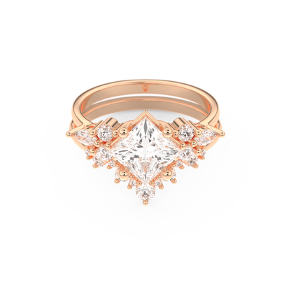 Princess Cut Moissanite Bridal Set with Cluster Settings– 1.72 CT Center, 0.47 TCW Accents 13