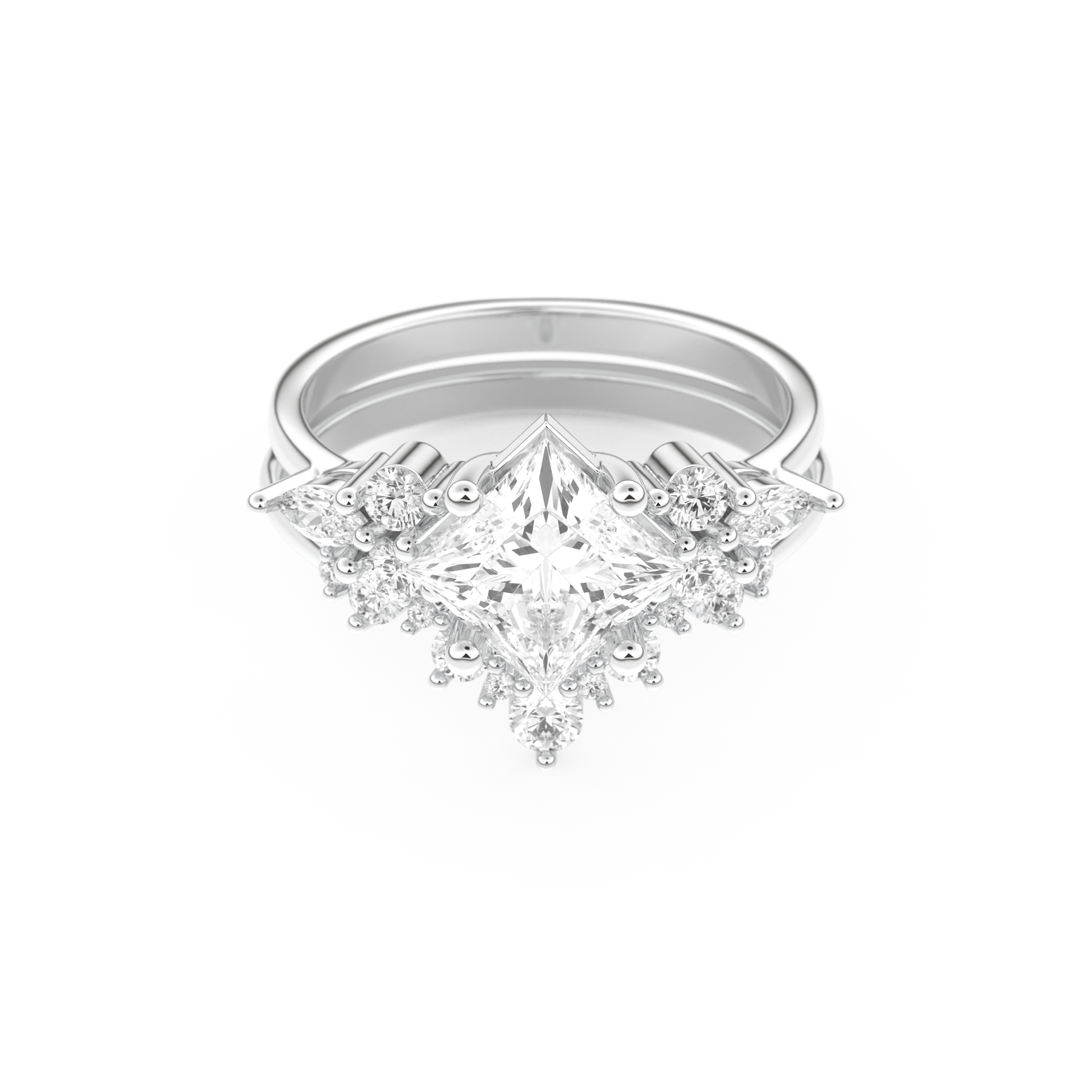 Princess Cut Moissanite Bridal Set with Cluster Settings– 1.72 CT Center, 0.47 TCW Accents 1