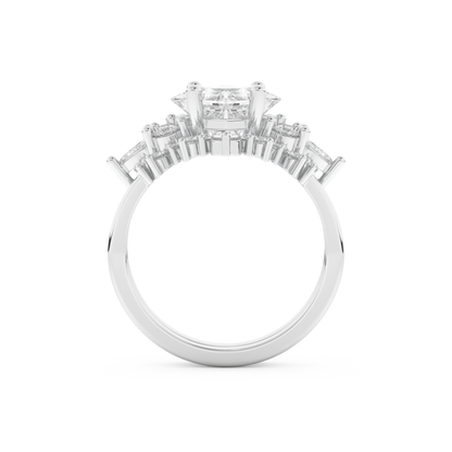 Princess Cut Moissanite Bridal Set with Cluster Settings– 1.72 CT Center, 0.47 TCW Accents 6