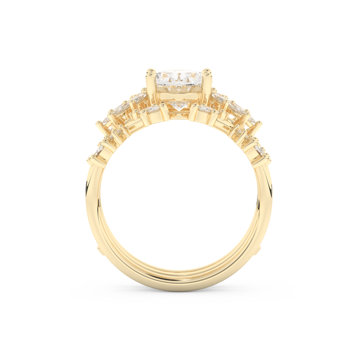 Oval Cut Moissanite Bridal Set with Cluster Settings– 1.67 CT Center, 0.45 TCW Accents 11